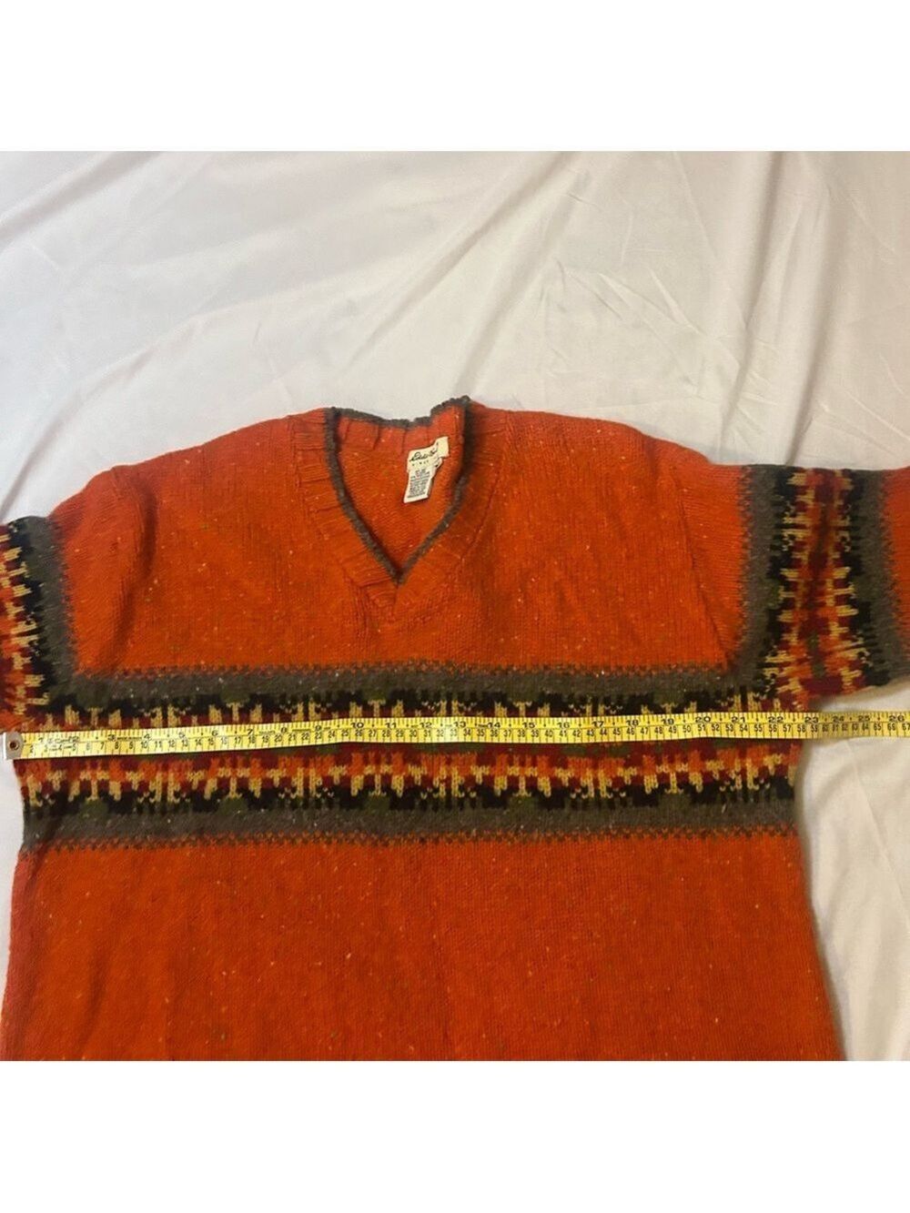Vintage Eddie Bauer Medium Women’s Wool Blend Sweater Orange V-Neck Sweater Y2K - Picture 8 of 11